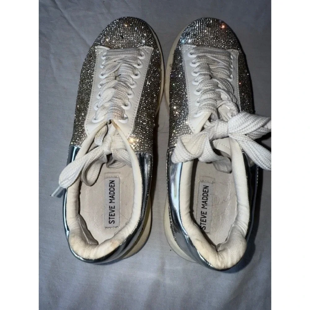Steve Madden Glimmer-R Rhinestone Sneakers Platform Shoes Size 9M Sparkly - Picture 6 of 10